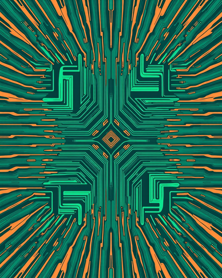 Circuit Board Geometric Pattern Design Rug