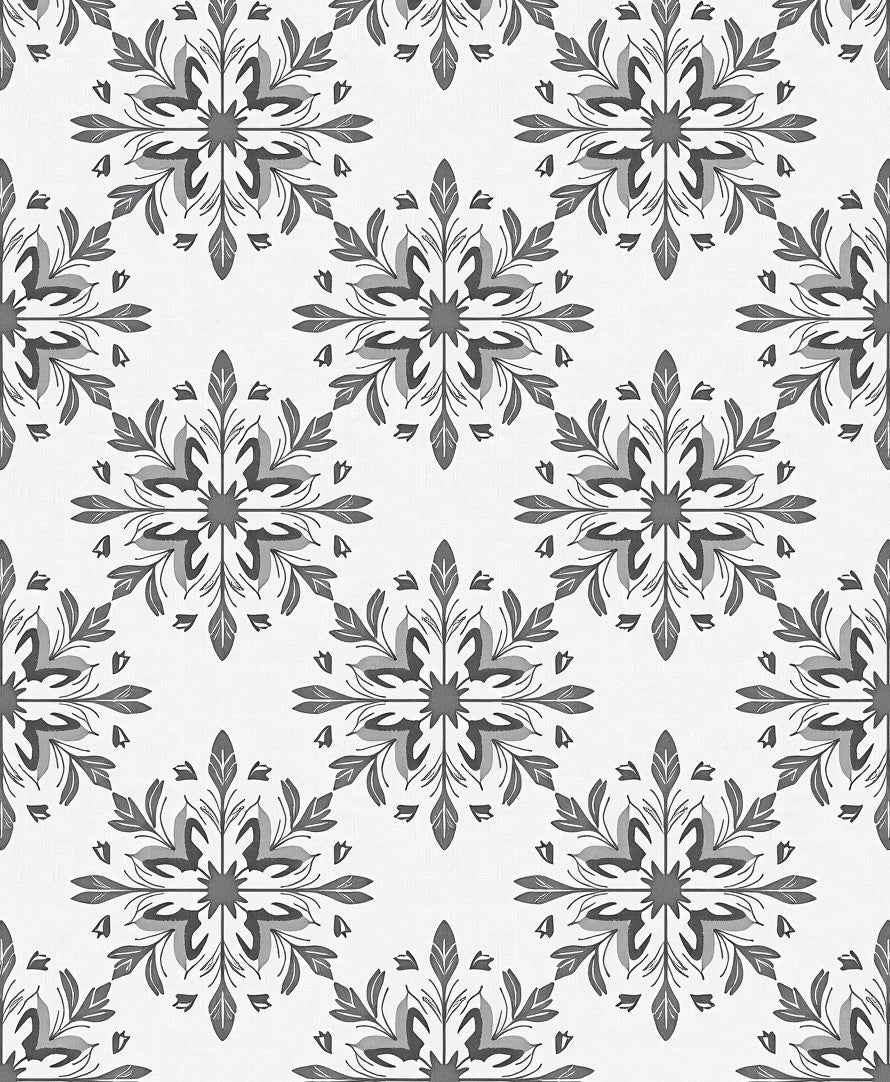 Monochromatic Floral Mandala Pattern Rug
