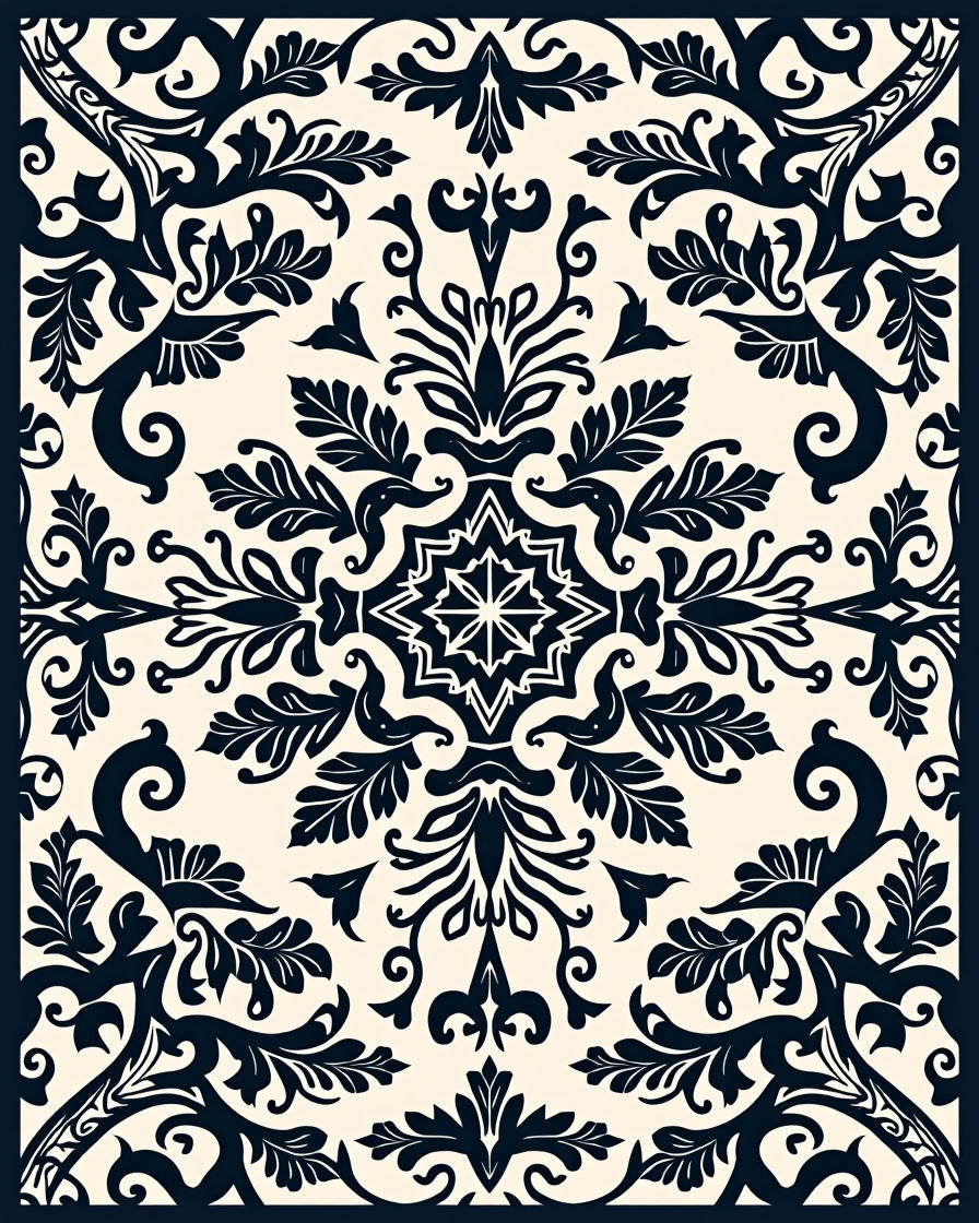 Classic Swirling Floral Damask Design Rug