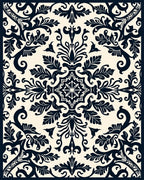 Classic Swirling Floral Damask Design Rug