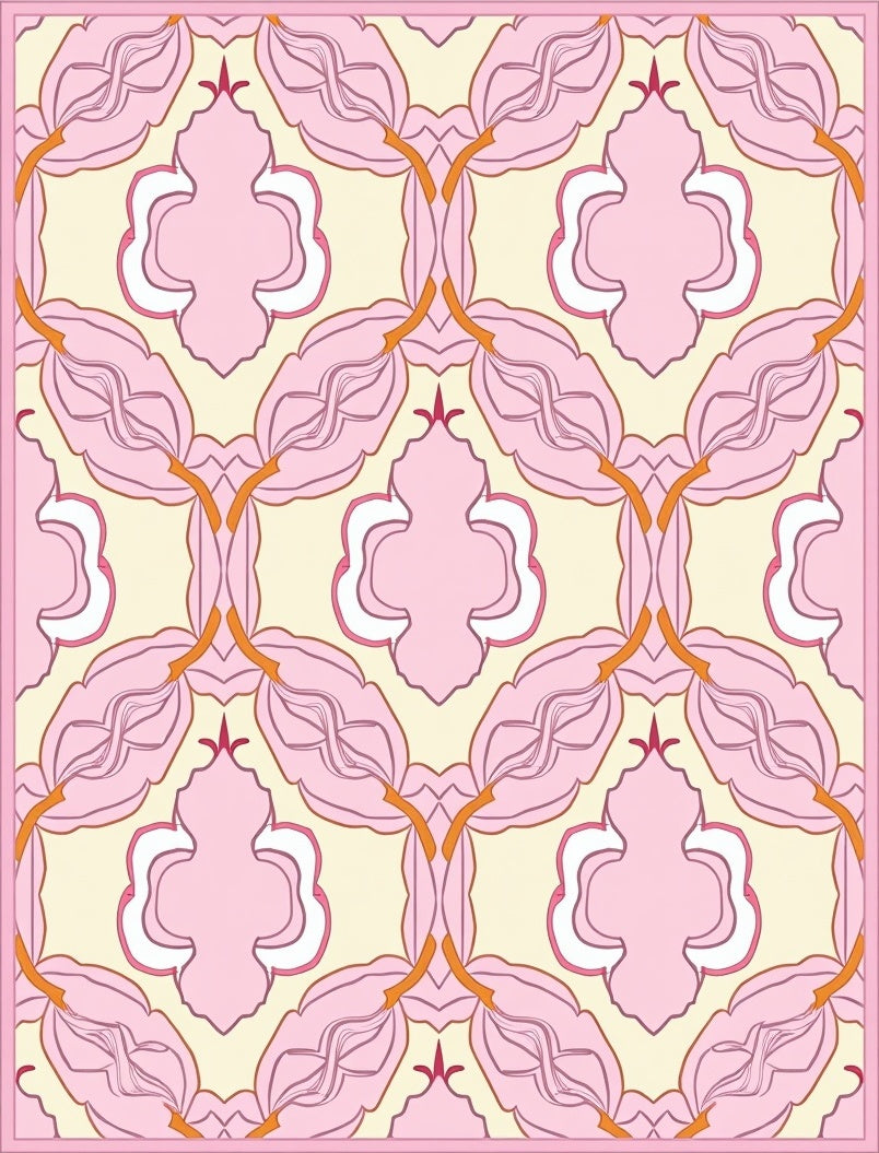 Pink Floral and Quatrefoil Pattern Rug