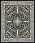 Intricate Black Ivory Damask Pattern Rug