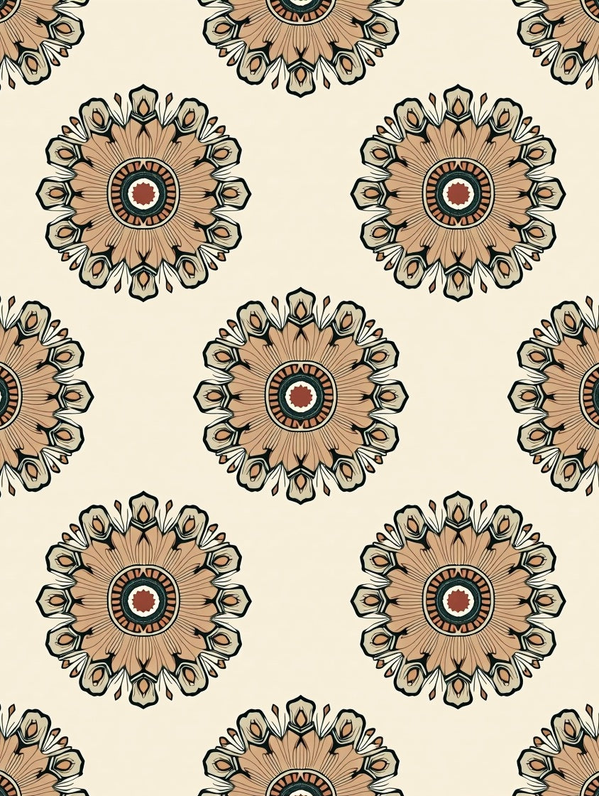 Warm Tone Floral Medallion Pattern Rug