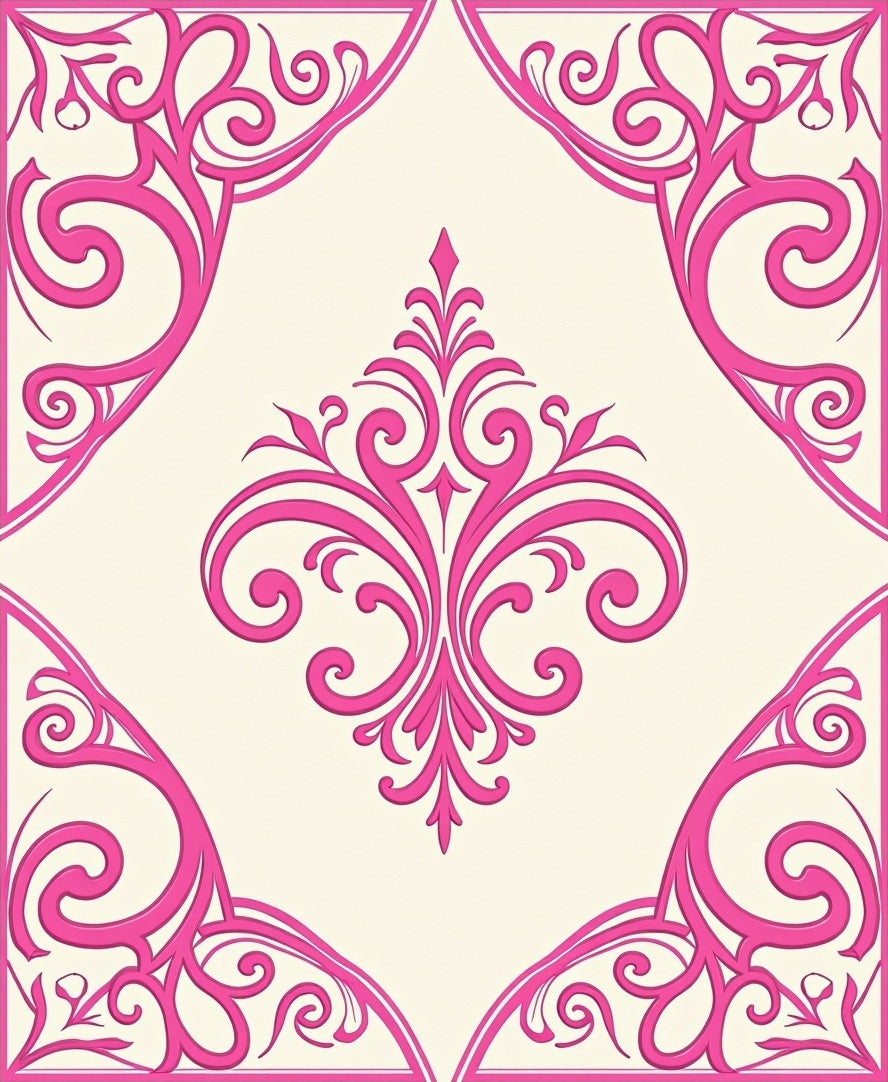 Bright Pink Corner Scroll Medallion Rug