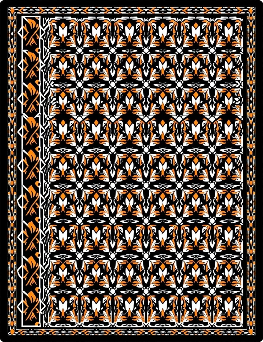 Bold Orange And White Floral Pattern Rug