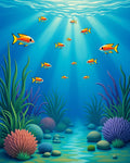 Oceanic Scene 5 Fish Coral Design Rug