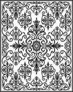 Intricate Black White Floral Scroll Rug