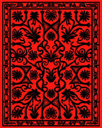 Bold Red Floral Vine Design Rug
