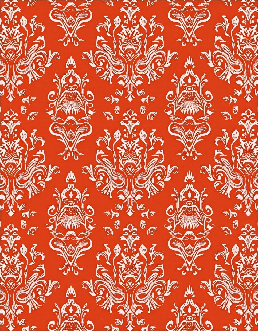 Ornate White Floral Damask Pattern Rug