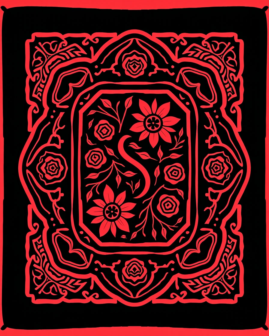 Floral Intricate Red Black Design Rug
