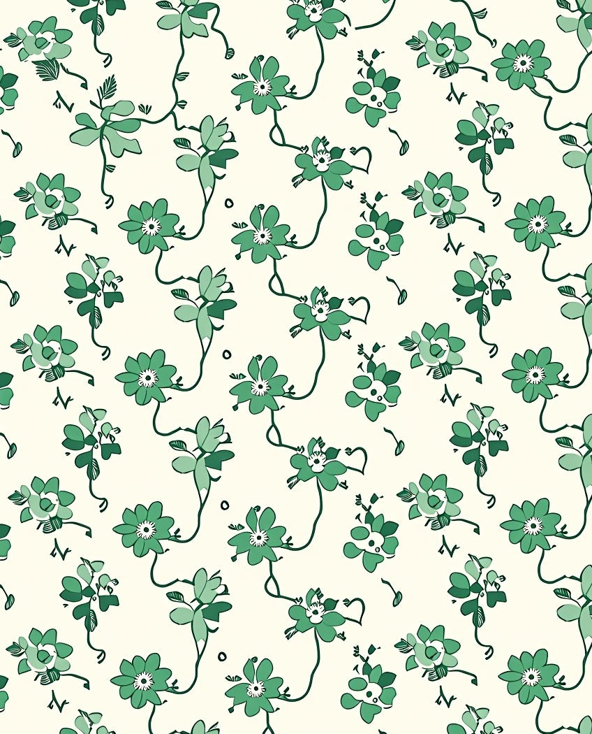 Whimsical Green Floral Vine Pattern Rug