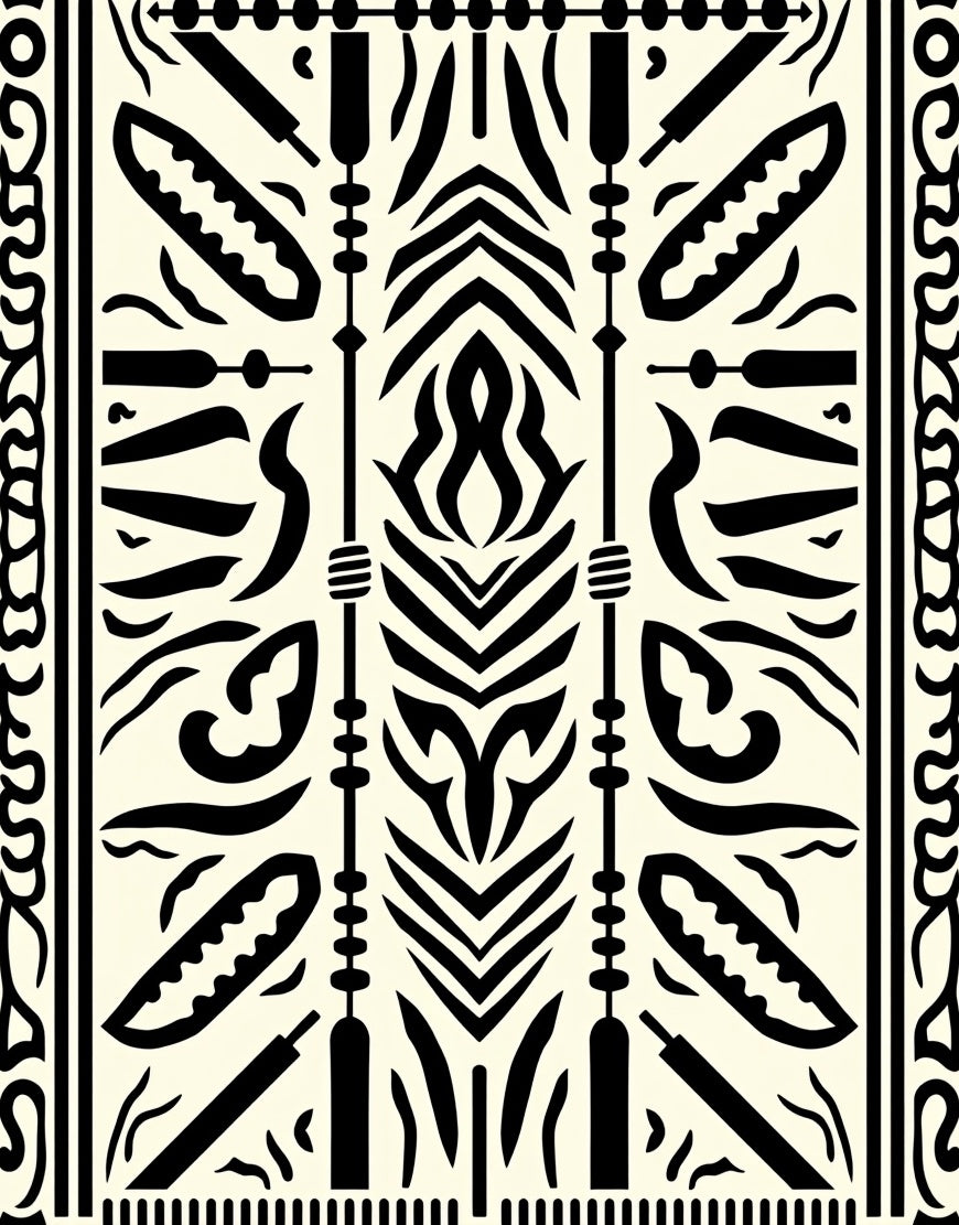Bold Tribal Shapes Black Ivory Rug