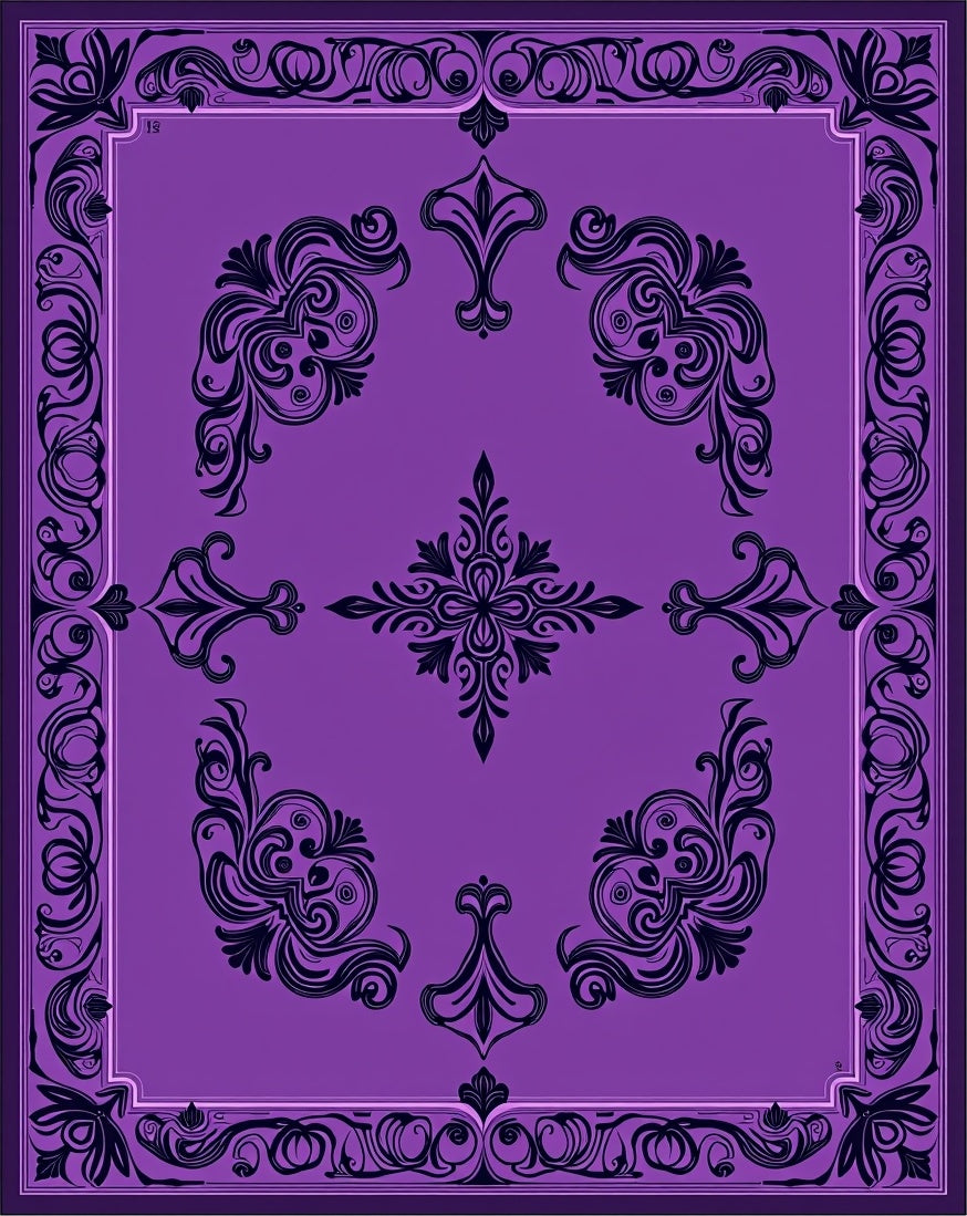 Ornate Purple Black Swirl Pattern Rug