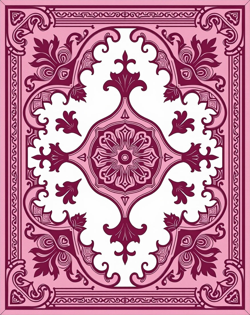 Dainty Pink Floral Medallion Frame Rug