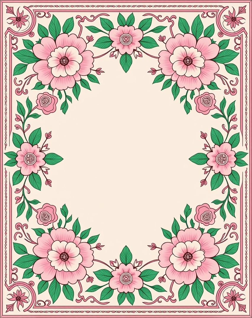 Sweet Pink Floral Garland Border Rug