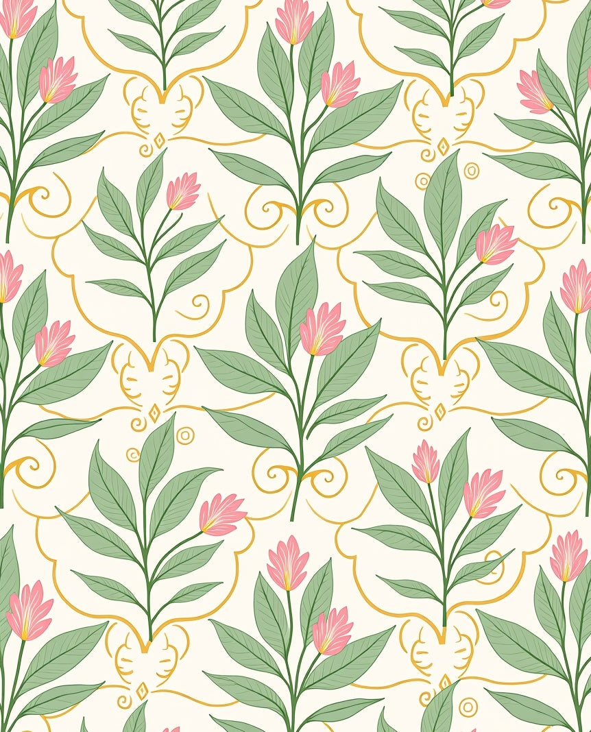Floral Botanical Damask Pattern Rug