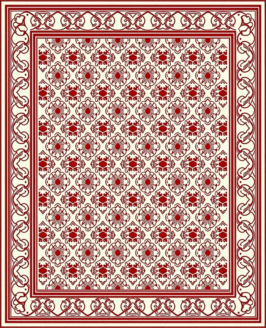Red Floral Medallion Traditional Border Rug