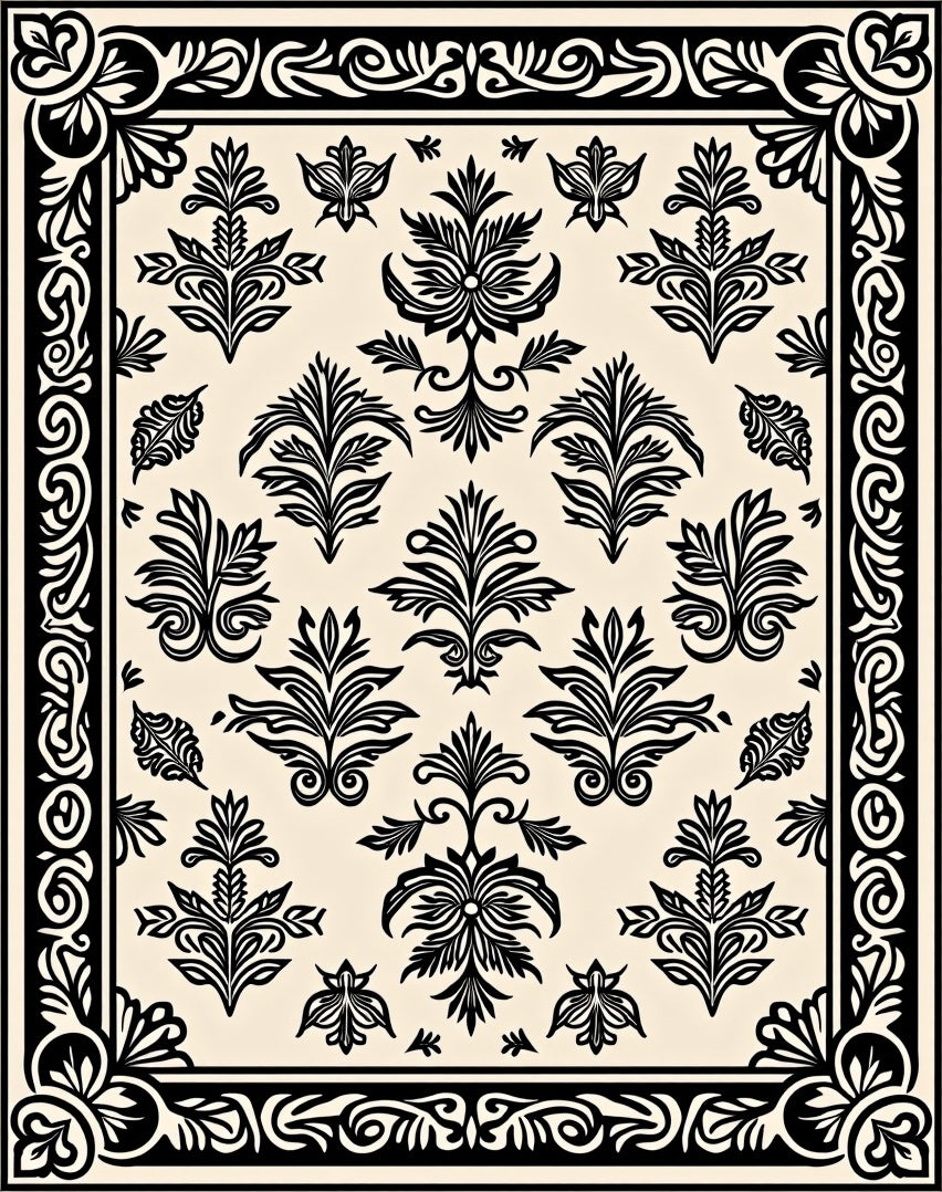 Ornate Traditional Floral Scrollwork Design Rug