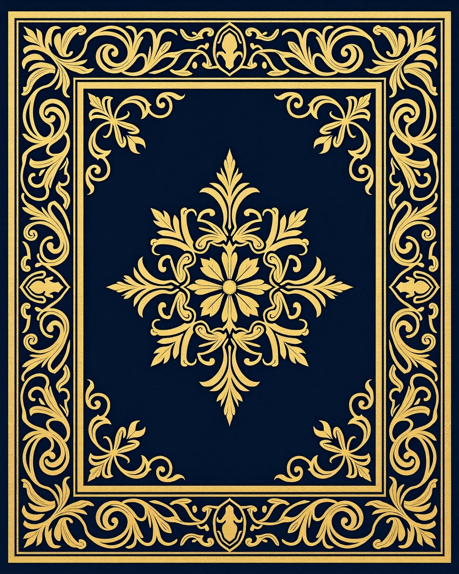 Elegant Gold Floral Scrollwork Design Rug