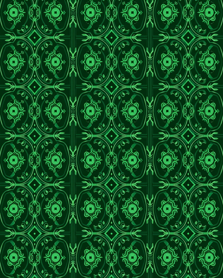 Dark Green Ornamental Medallion Pattern Rug