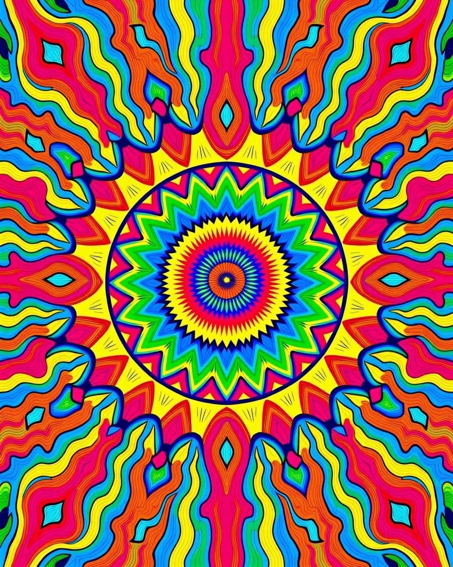 Vibrant Psychedelic Mandala Pattern Rug