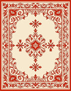 Vintage Red Floral Medallion Pattern Rug