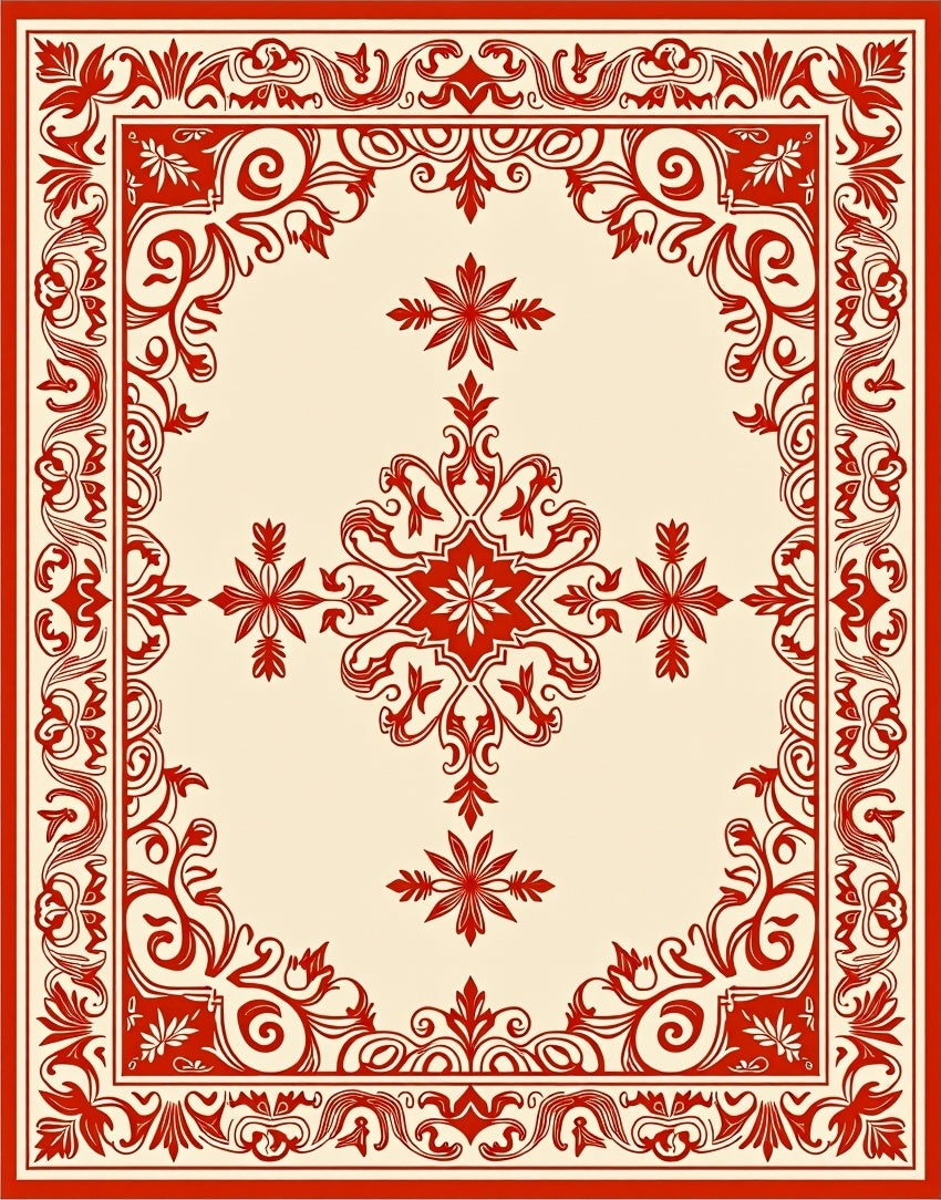 Vintage Red Floral Medallion Pattern Rug