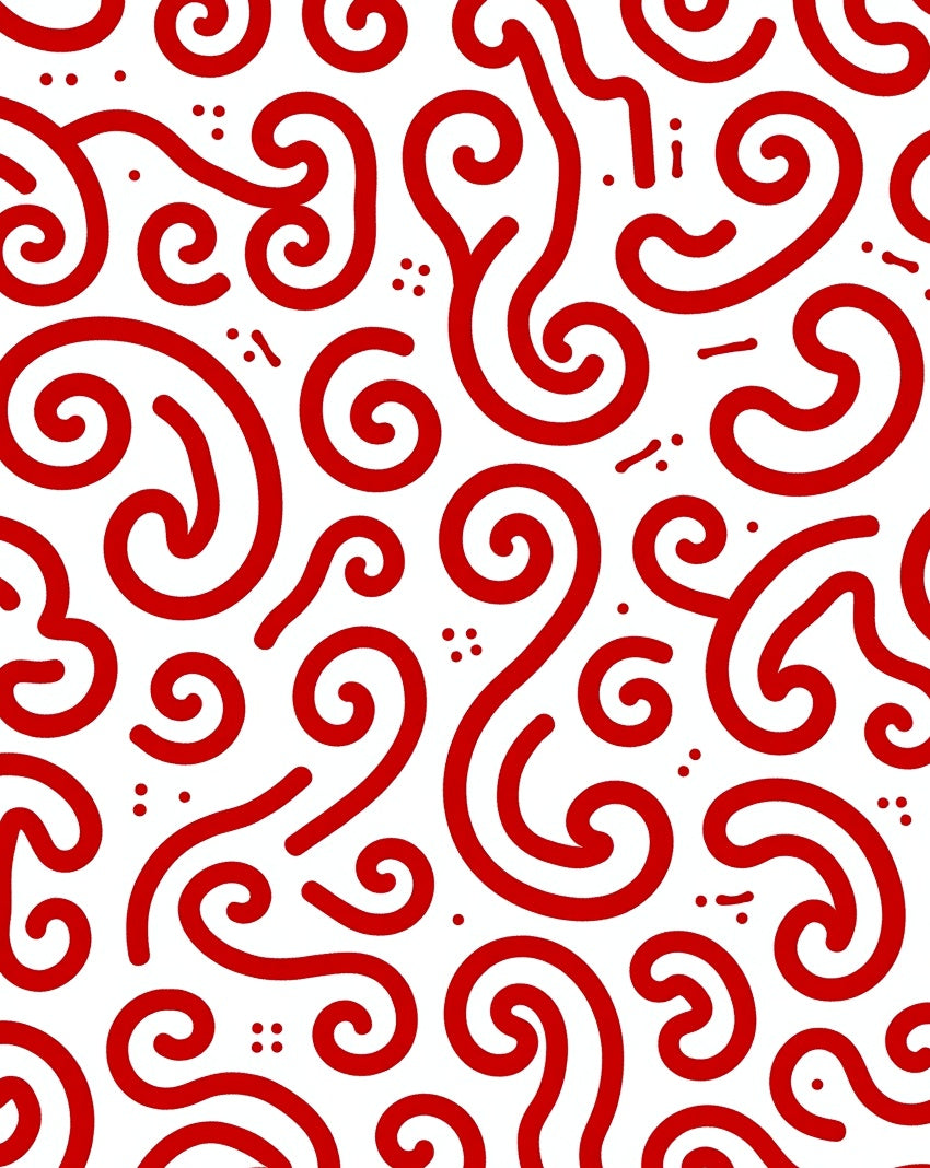 Crimson Swirls Abstract Whimsical Rug