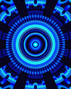 Concentric Blue Neon Circular Design Rug