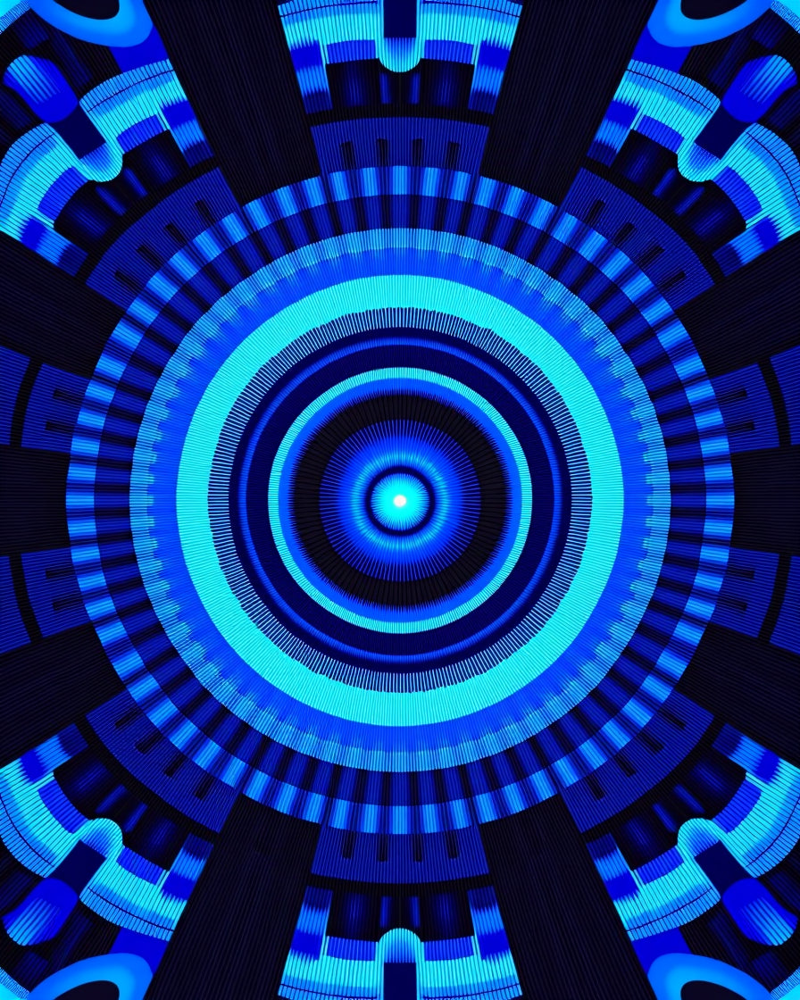 Concentric Blue Neon Circular Design Rug