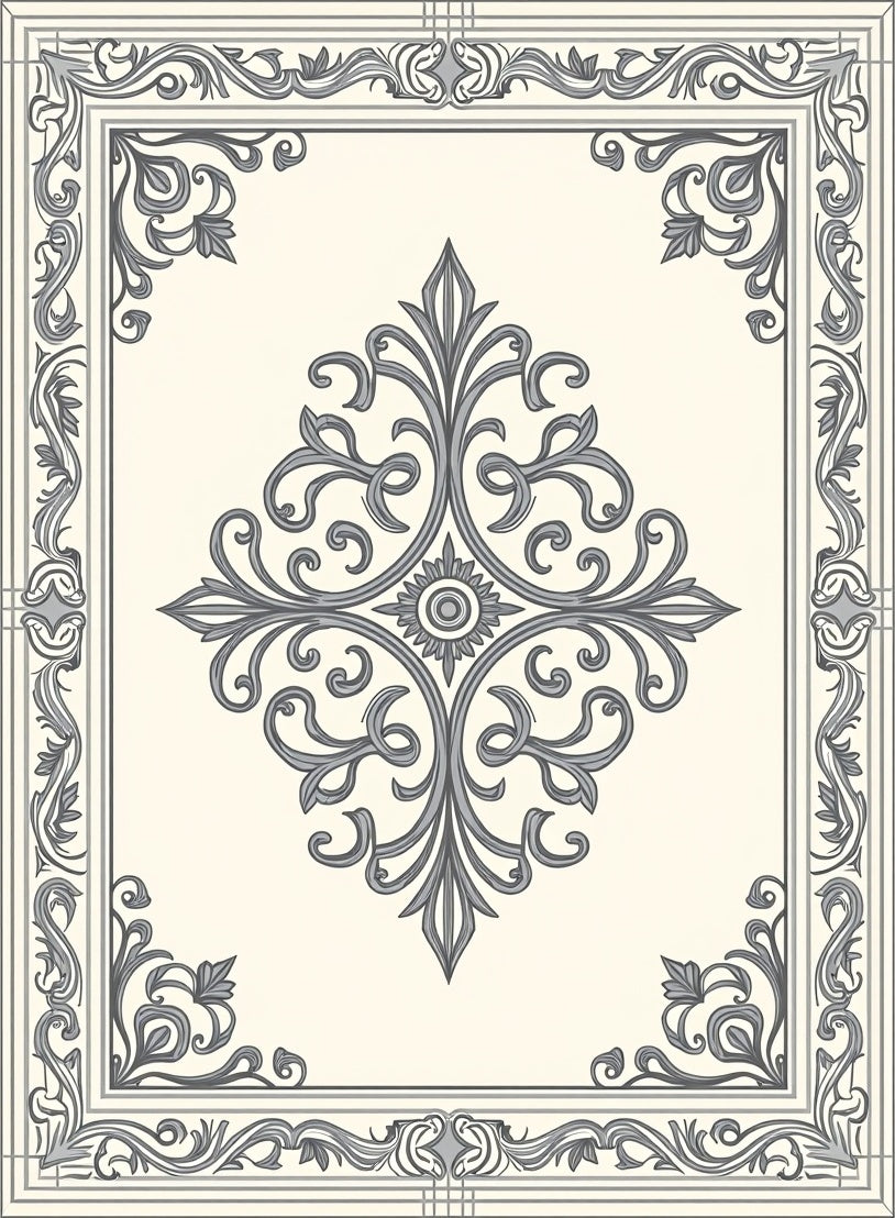 Ornate Scrollwork Floral Damask Rug