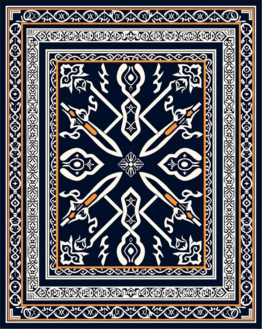 Ornate Geometric Patterned Dark Rug