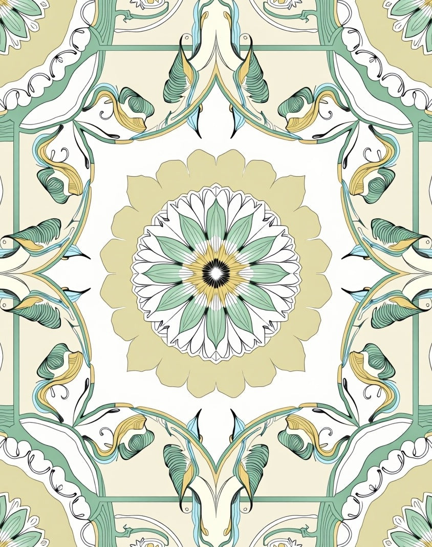 Art Nouveau Floral Mandala Pattern Rug