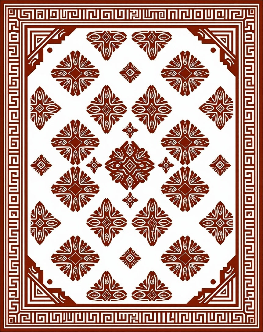 Rich Brown Geometric Medallion Border Rug
