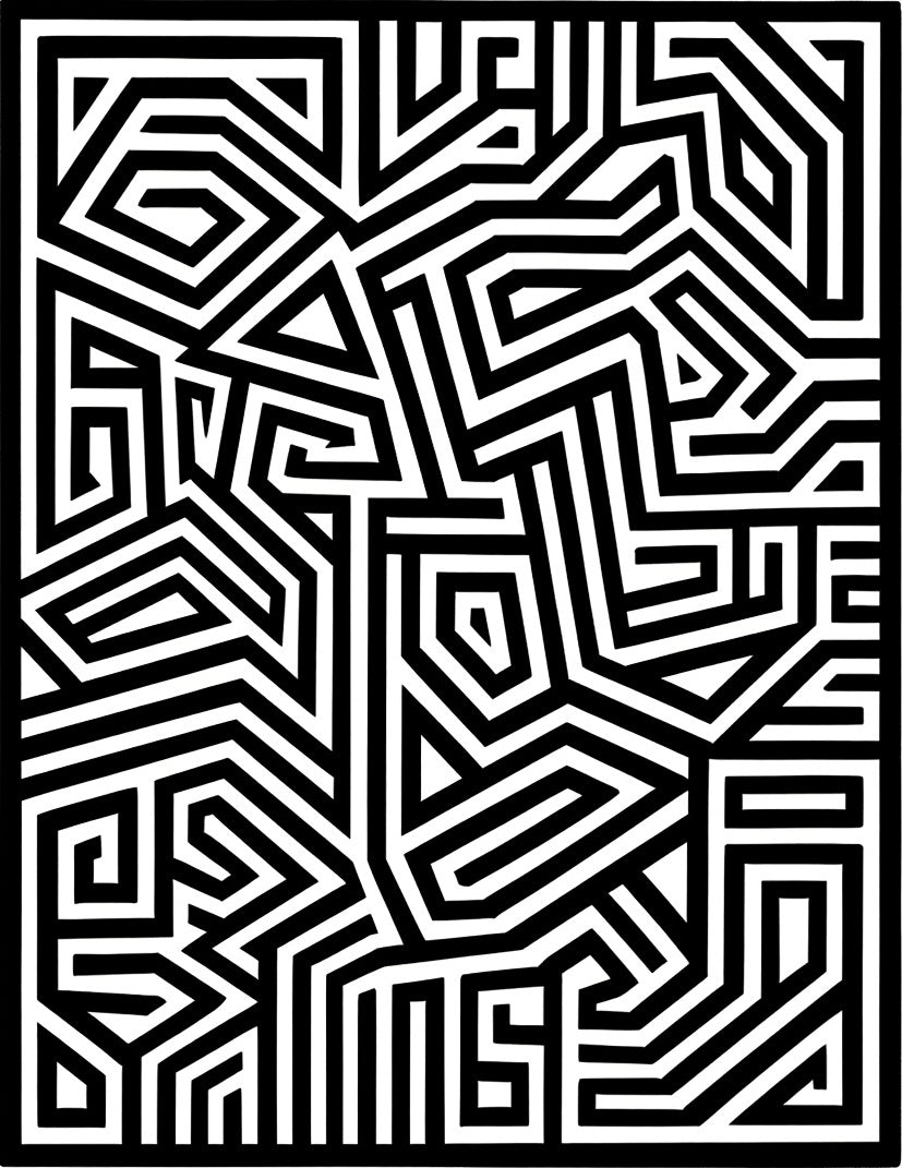 Bold Black White Linear Maze Rug