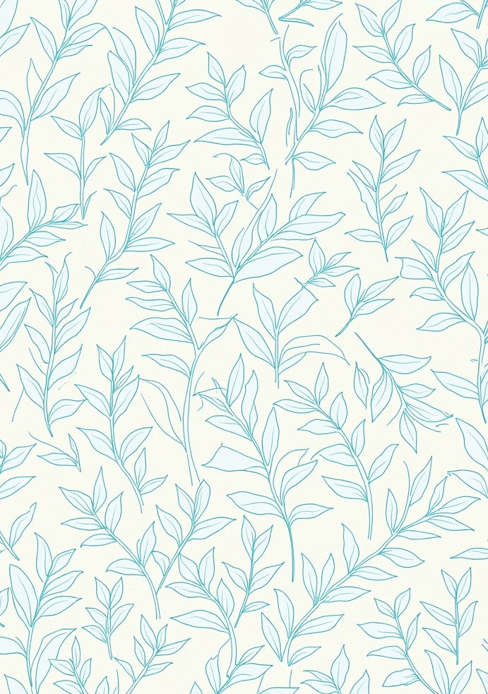 Delicate Teal Leaf And Vine Design Rug