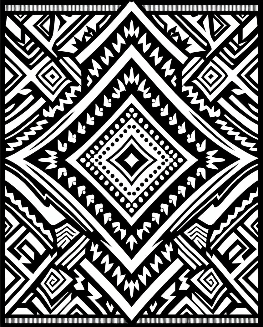 Bold Black and White Geometric Pattern Rug
