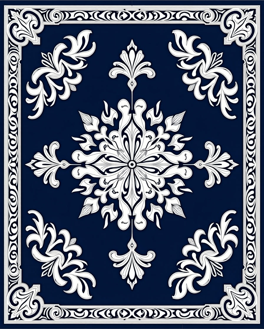 Classic Floral Ornate Navy Rug