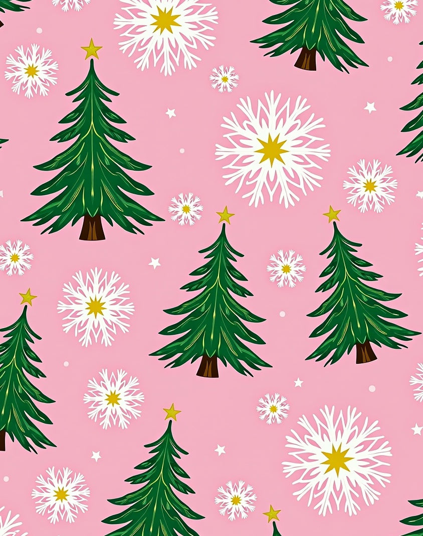 Pink Christmas Tree Snowflake Repeating Pattern Rug