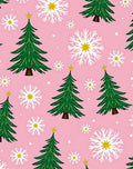 Pink Christmas Tree Snowflake Repeating Pattern Rug