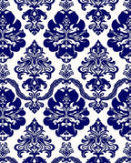 Traditional Blue White Damask Floral Rug