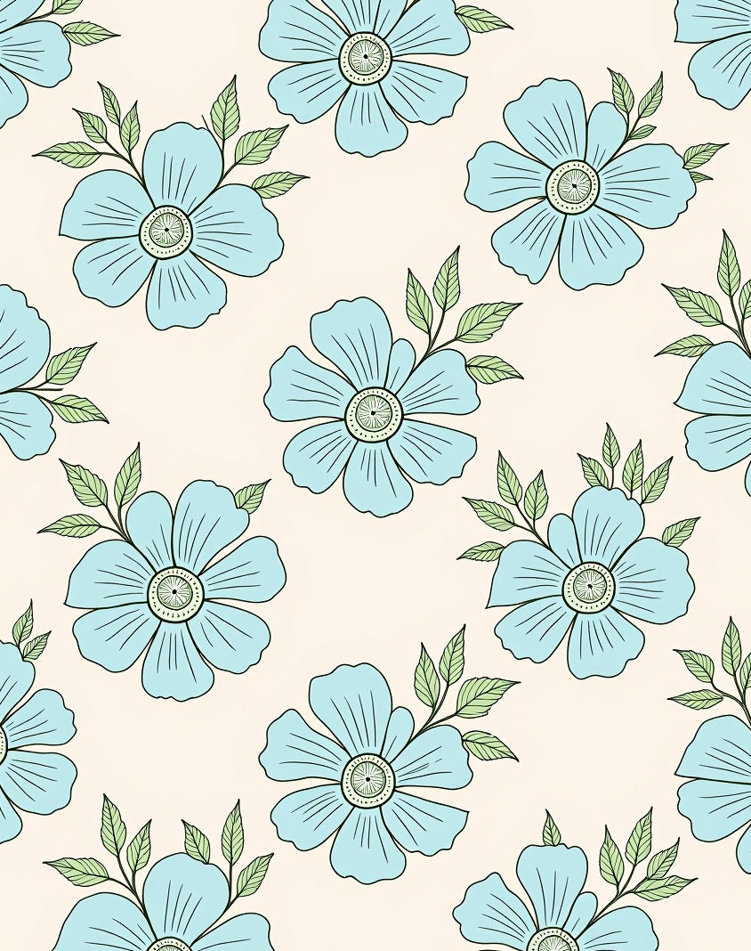 Light Blue Floral Outline Design Rug