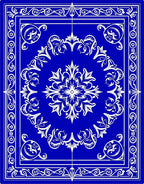 Ornate Blue White Floral Scroll Rug