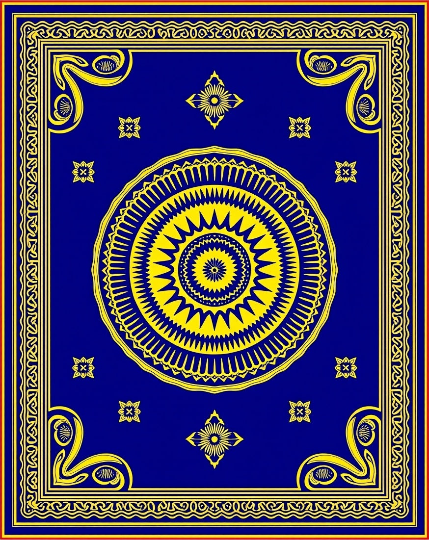 Royal Blue Yellow Sunburst Mandela Rug