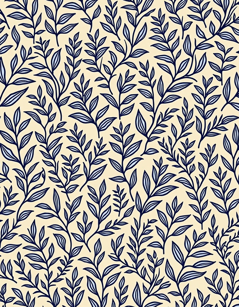 Botanical Branch Pattern With Blue Design Rug