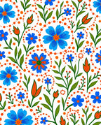 Whimsical Blue Orange Floral Pattern Rug