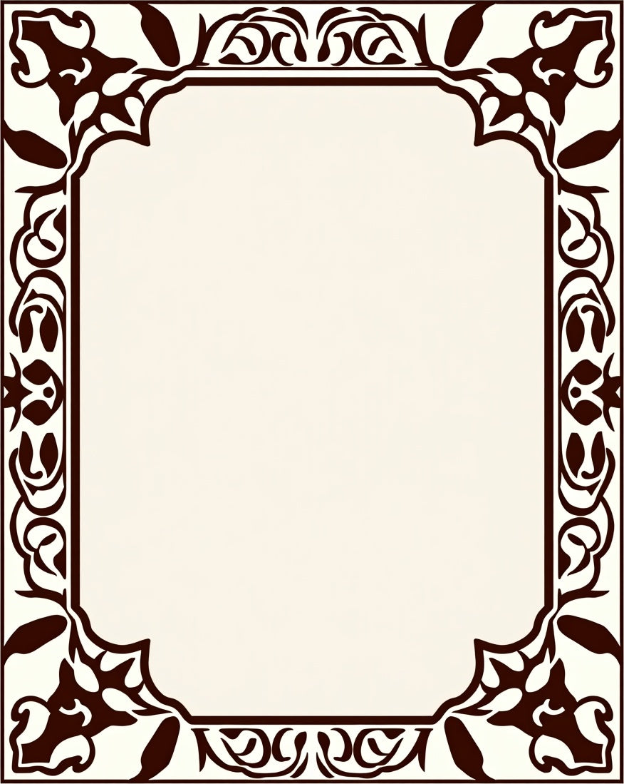 Ornate Floral Scrollwork Pattern Border Rug
