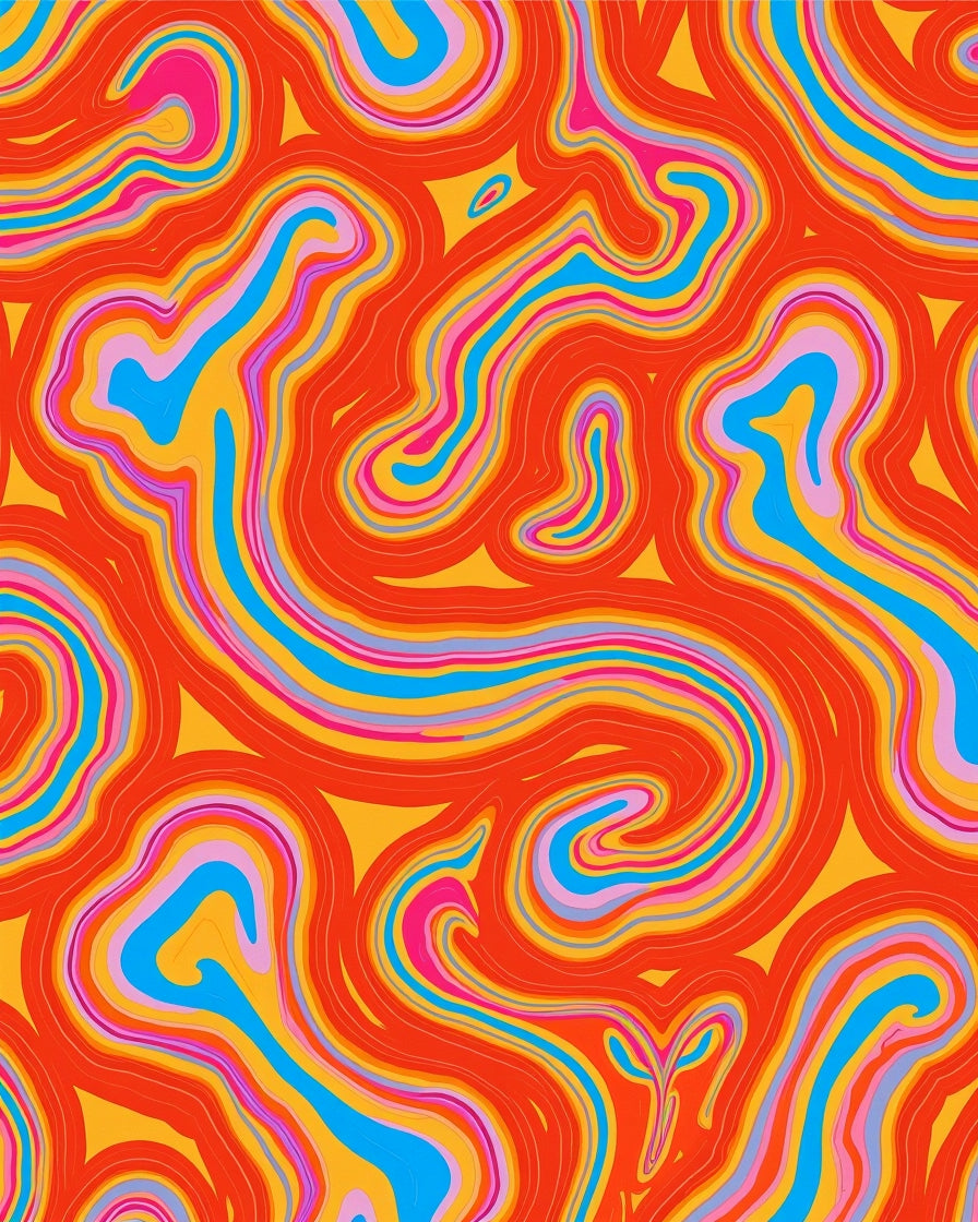 Psychedelic Swirling Orange Pink Blue Rug