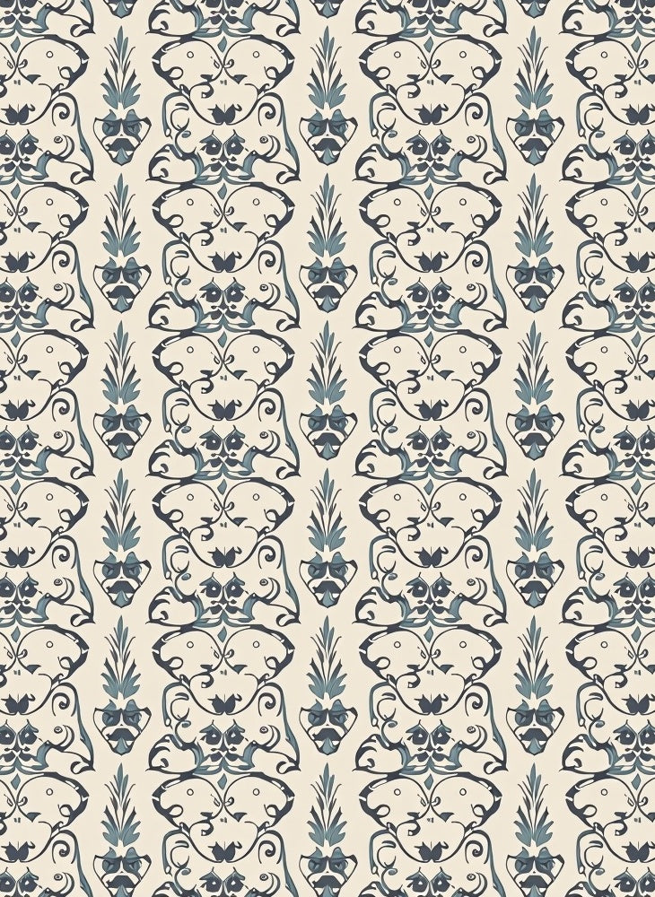 Ornate Scrollwork Indigo Pattern Rug