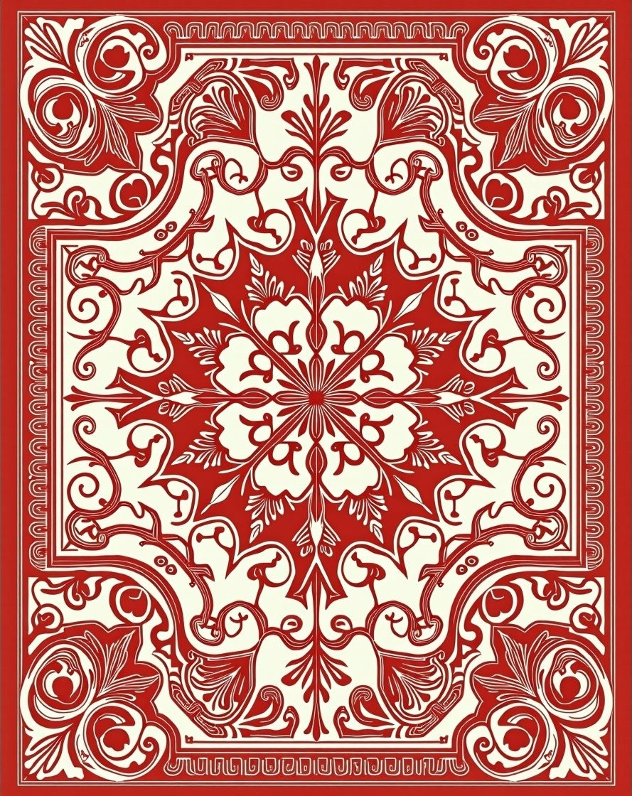 Red Floral Swirls Mandala Pattern Rug